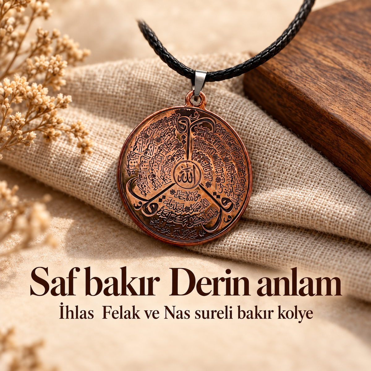 Kormant™ İhlas, Felak ve Nas Sureli Saf Bakır Kolye
