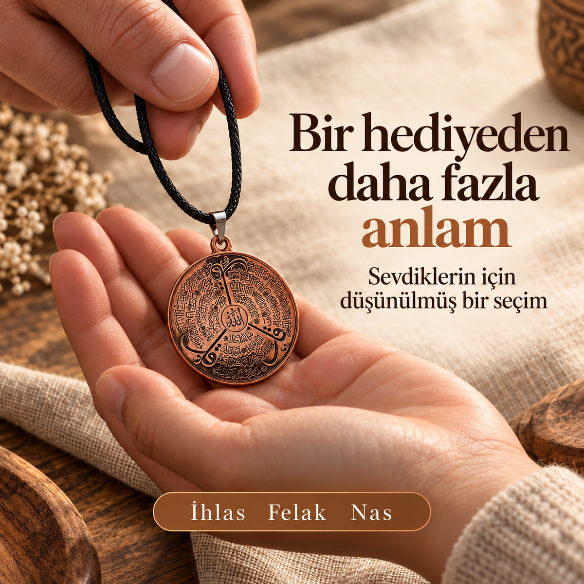 Kormant™ İhlas, Felak ve Nas Sureli Saf Bakır Kolye